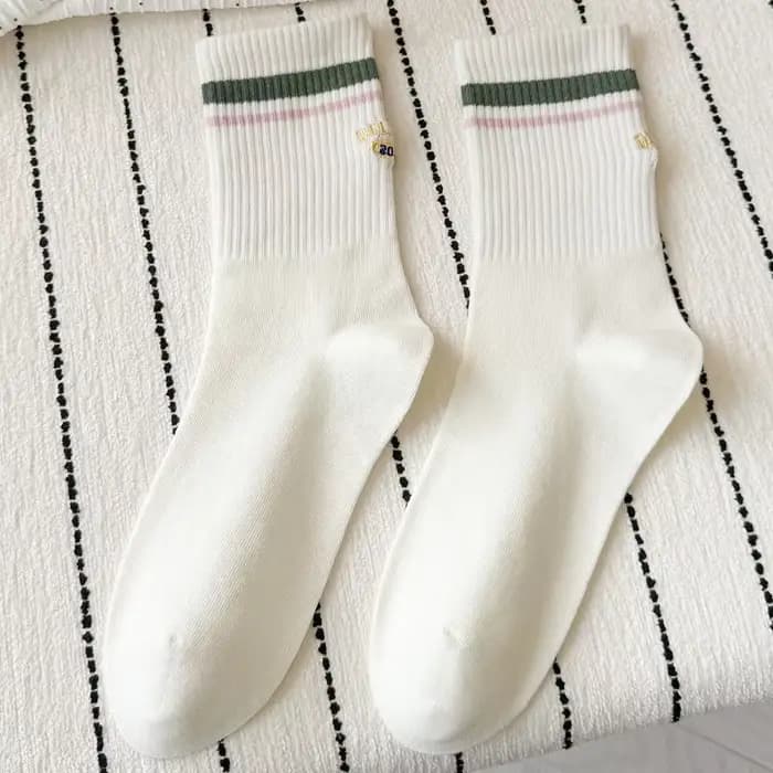 Chaussettes pour femmes, nouvelle mode printemps-été, rayées, brodées, en coton respirant, chaussett
