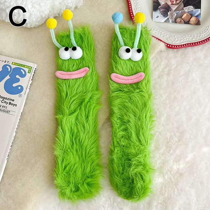 Chaussettes monstre drôles pour femmes, mignonnes japonaises, automne hiver, chaussettes de sol en m