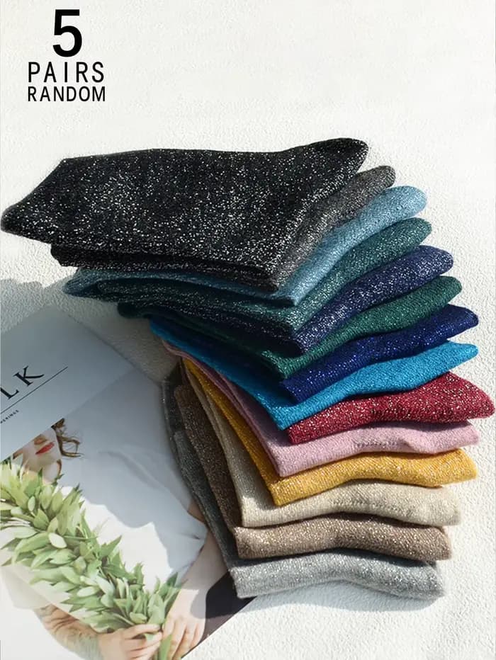 3/5/10/15 paires de chaussettes à paillettes de couleur unie aléatoires, chaussettes à paillettes de