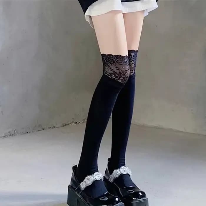 Lolita Optics Cuissardes en dentelle pour femmes, bas chauds, chaussettes longues, sexy, noir, blanc