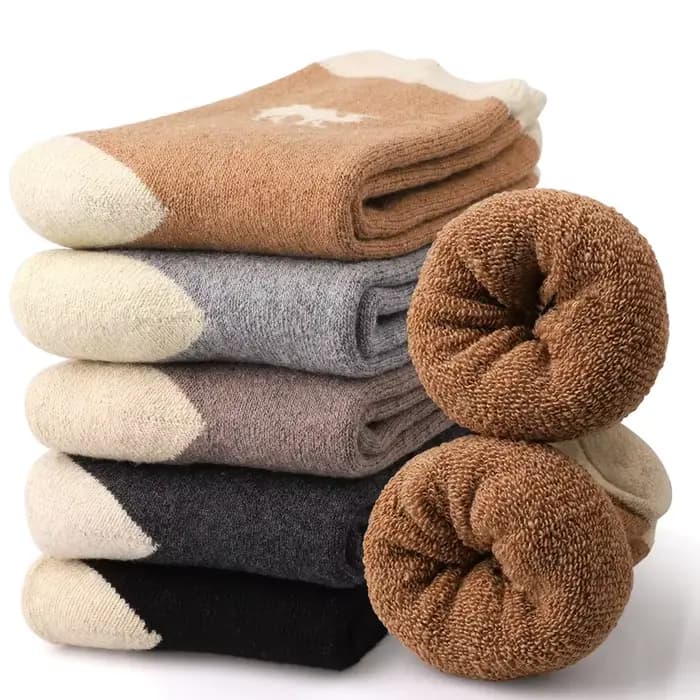 5 paires de chaussettes thermiques épaisses pour hommes et femmes, motif chameau, en laine, couleur 