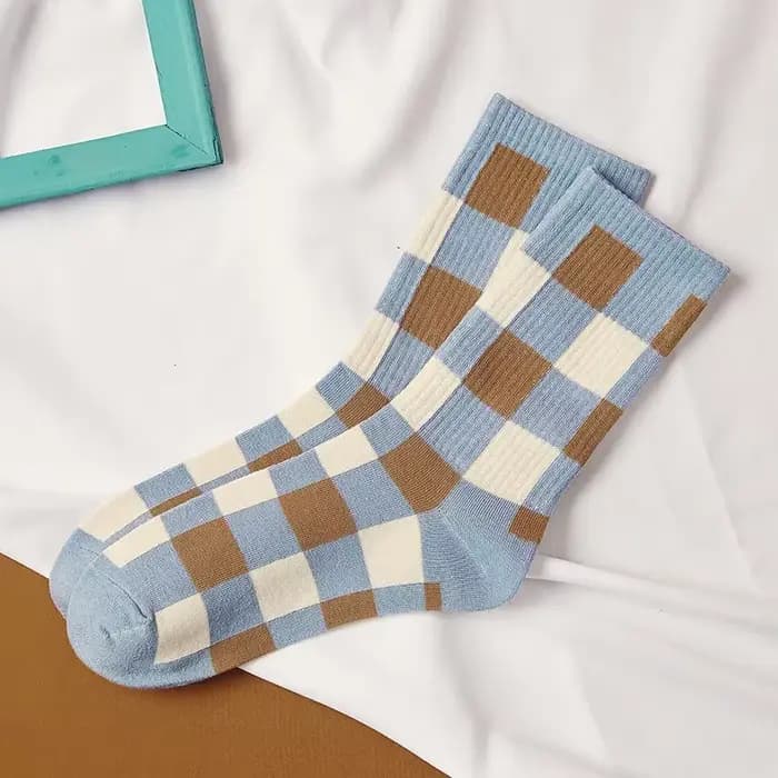 Chaussettes longues à carreaux et rayures pour femmes, style britannique, confortable, Patchwork, co