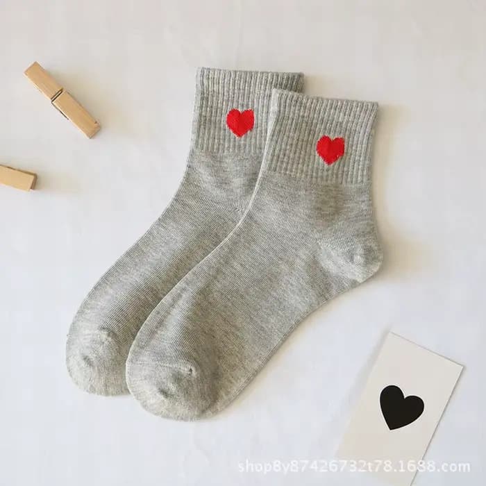 Chaussettes en coton imprimé coeur d'amour mignon pour femmes, Harajuku, chaussettes heureuses, blan