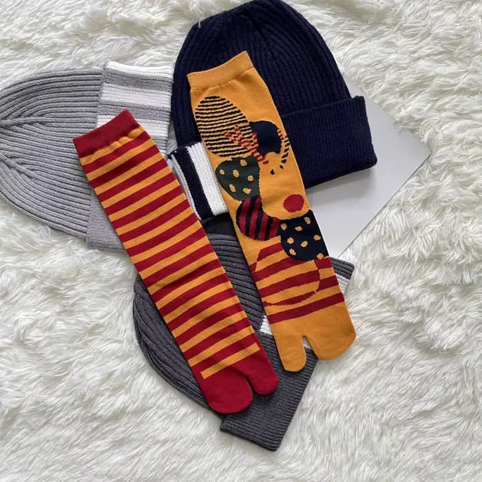 Chaussettes de noël en coton peigné pour femmes, mignonnes, colorées, à deux orteils, douces, en cot