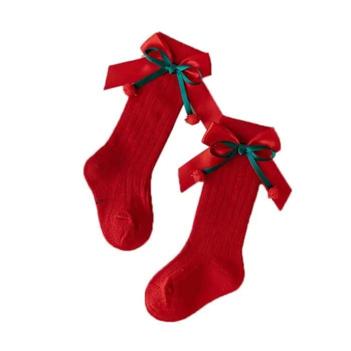 Chaussettes de noël pour bébés filles et garçons, mignonnes chaussettes hautes et longues avec nœud 