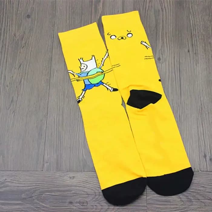 Chaussettes d'aventure de dessin animé mignon, jaune, jeu de rôle de rue, bandes dessinées en coton,