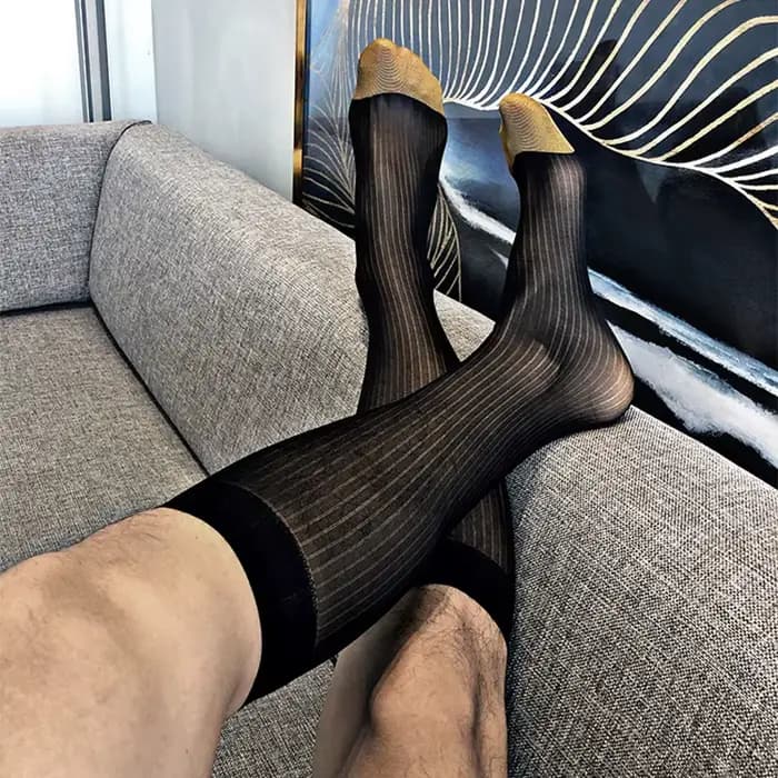 Hommes Tube chaussettes formel Sexy pure costume bas affaires soyeux Ultra mince érotique robe chaus