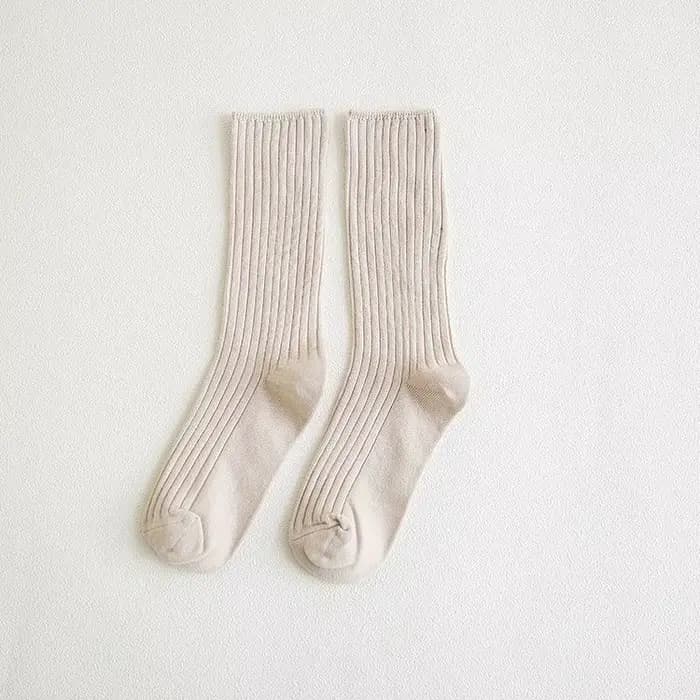 Chaussettes côtelées amples pour femmes, couleur unie, en coton à double aiguille, mode Instagram, c