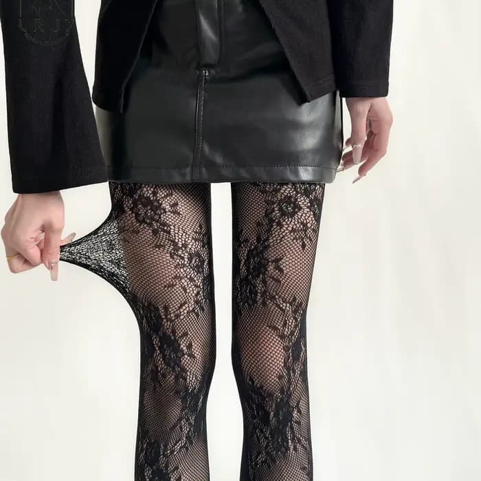 Collants en dentelle florale pour femmes, maille Sexy ajourée, fine et respirante, rétro Punk Y2k, b