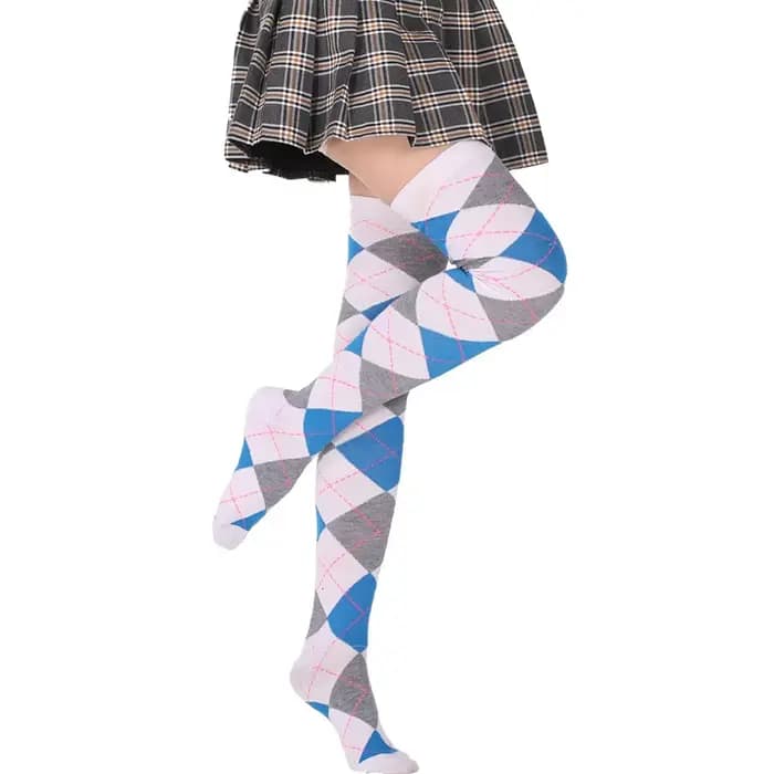Chaussettes à carreaux de diamant pour femmes, nouveau Style Vintage, au-dessus du genou, bas décont