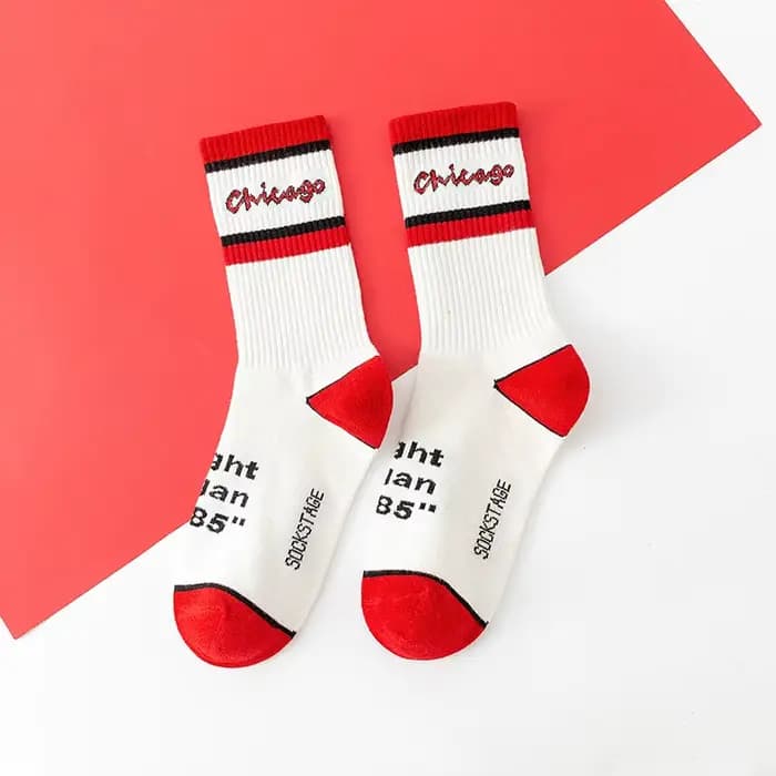 Chaussettes en coton pour hommes, noires et rouges, skateboard de rue, sport, couple décontracté