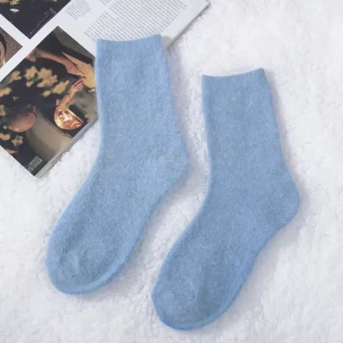 Couleur Pure chaussettes d'hiver chaudes Angora lapin cheveux femme épaississement laine chaussettes