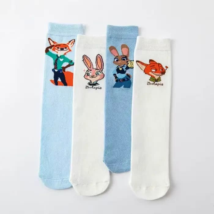 4 paires de chaussettes Disney bleues et blanches avec motif de personnage de dessin animé Zootopia,