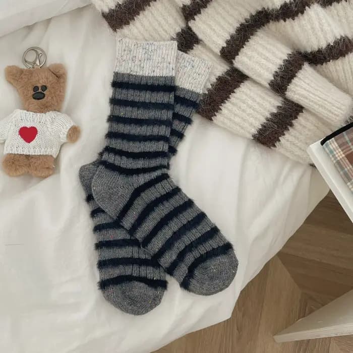Chaussettes d'hiver épaisses et chaudes pour femmes, couleur contrastée, laine d'eau, fil à pois, fi