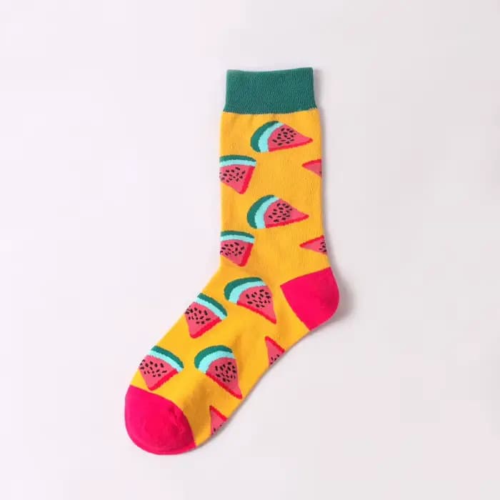 Chaussettes unisexes en coton pour hommes et femmes, drôle, heureux, dessin animé, fruits, neutre, g
