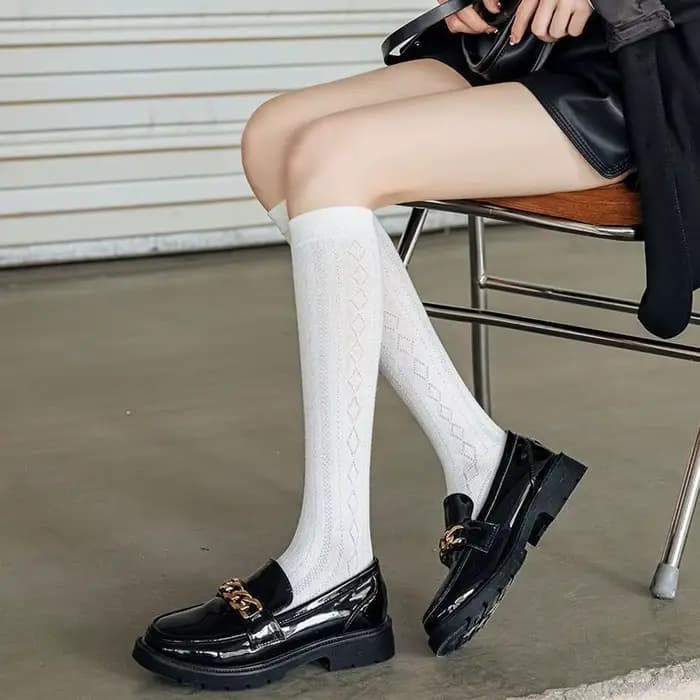 Chaussettes longues respirantes élastiques ajourées pour femmes, style japonais JK, mignonnes et pol