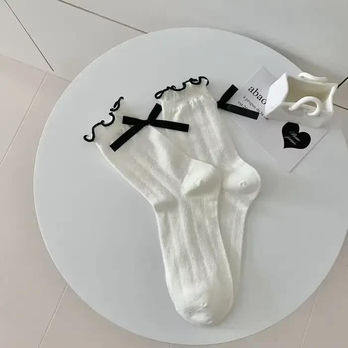 Chaussettes à volants pour femmes avec nœud mignon, chaussettes douces pour filles, maille évidée, m