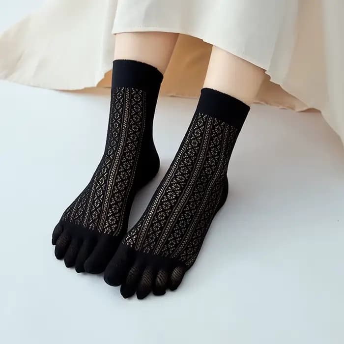 Chaussettes à bout Floral pour femmes, ajourées, respirantes, à volants, cinq doigts, maille respira