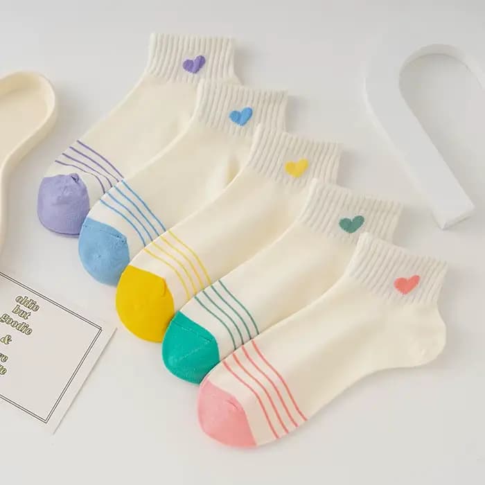 Lot de 5 paires de chaussettes blanches en coton pour femmes, printemps été automne, impression d'am