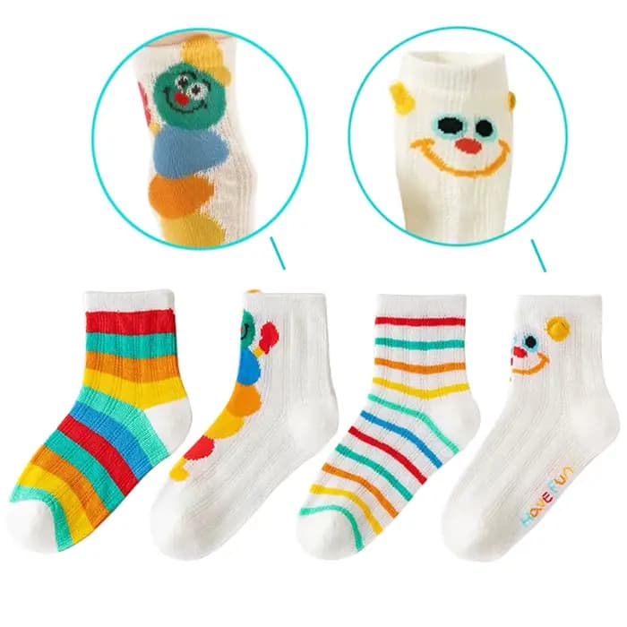 Chaussettes tube en maille pour enfants, bonneterie arc-en-ciel, dessin animé mignon, pilier anthrac