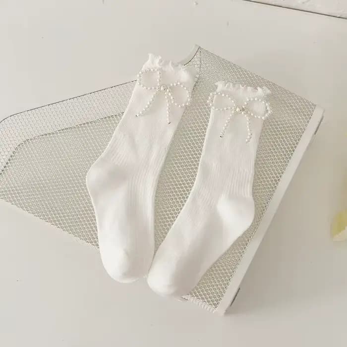 Femmes chaussettes coton femme mince mignon doux Kawaii Lolita Harajuku été perle bas dentelle chaus