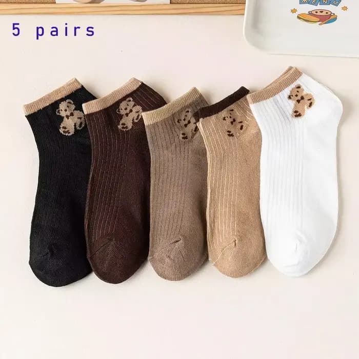 5 paires de chaussettes courtes pour femmes, motif ours en peluche mignon, à coupe basse, pour le pr