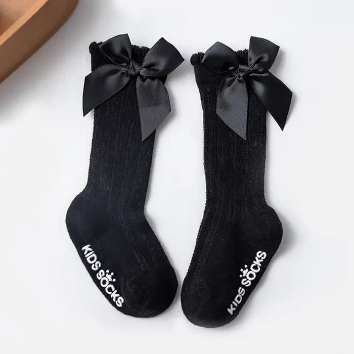 Chaussettes à nœuds pour bébé fille, en coton, longues, à rayures, mignonnes, de noël, hautes, princ