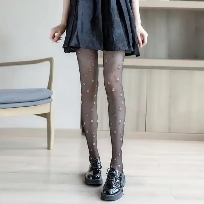 Bas de cuisse de style japonais pour femmes, collants College floraux pour filles douces, collants L