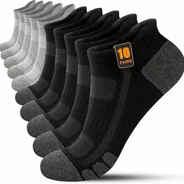 10 paires de chaussettes de sport pour hommes, couleur unie, coupe basse, renforcées, résistantes à 