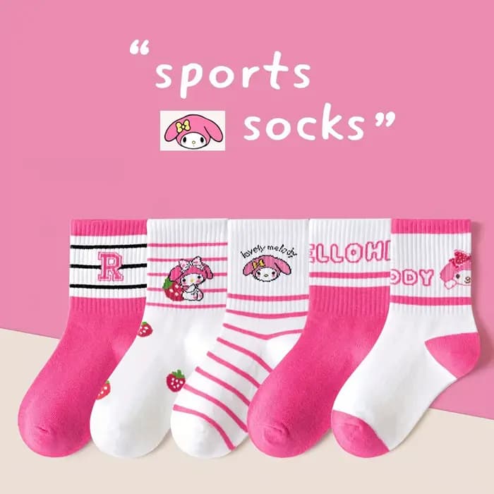 5 paires de chaussettes roses My Melody Strawberry – Mignonnes et adorables comme des fraises, idéal