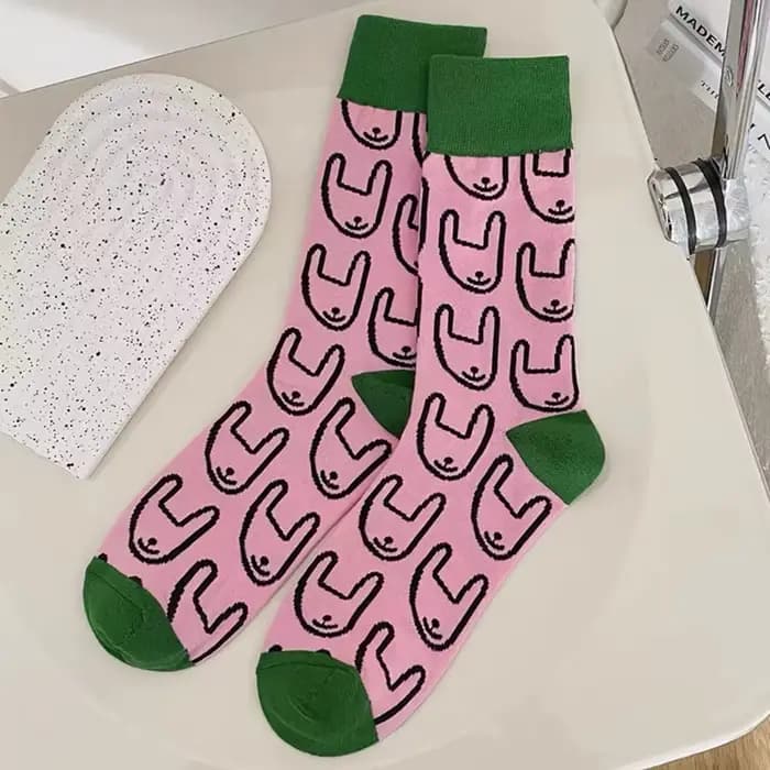 Chaussettes en coton pour hommes et femmes, dessin animé abstrait, lapin, fille, cadeau, style japon
