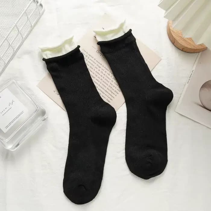 Chaussettes Simples en Coton pour Femme, Faux Deux Pièces, Respirantes, Rayées, Confortables, Tube M