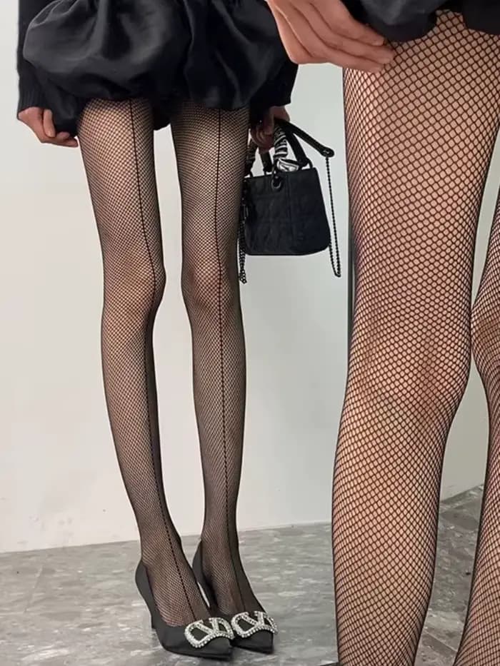 Collants résille sexy pour femme, fins d'été, style JK, à rayures verticales, coupe ajustée, ajourés