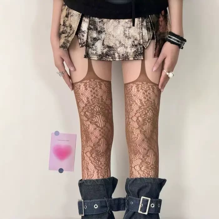 Collants violets en résille pour femmes, nouvelle couleur, bas en maille florale avec jarretelles aj