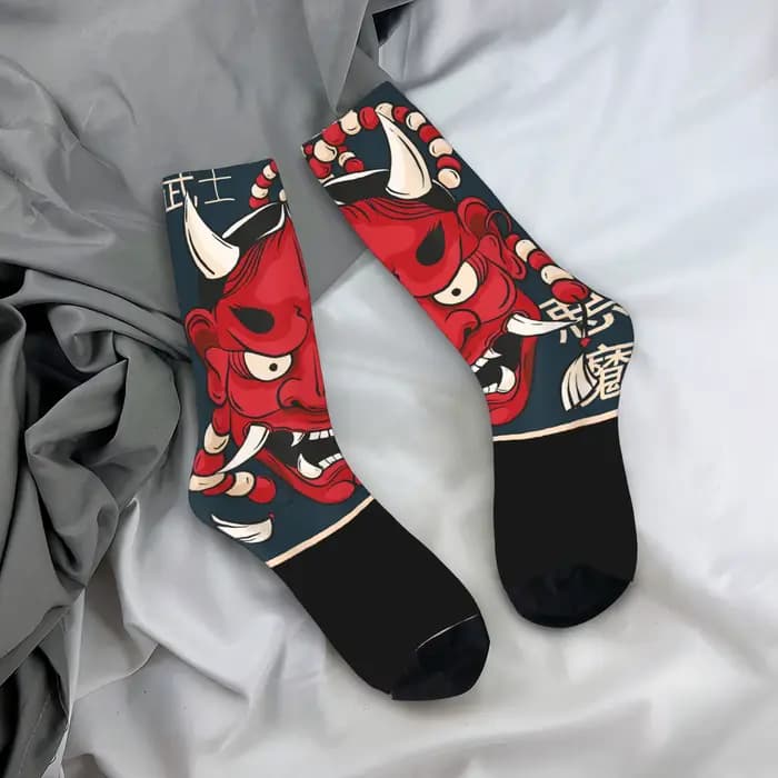 Chaussettes Hannya pour hommes et femmes, masque de démon japonais, bas de Culture de Tokyo, chausse