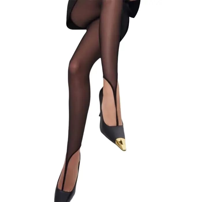 Collants noirs élégants en maille transparente avec boucle d'orteil renforcée, tissu respirant, usag
