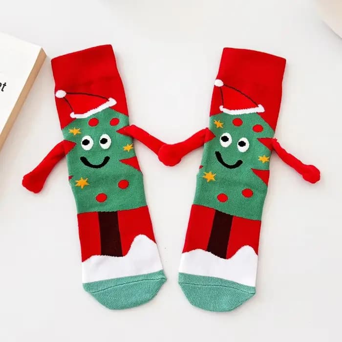 Mi-mollet en coton élastique pour le nouvel an, chaussettes à main magnétiques, chaussettes de dessi