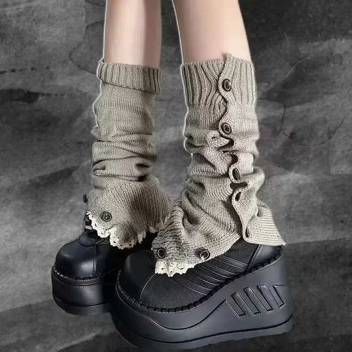 Punk Women Leg Socks Gothic Skull Star Halloween Accessories Leg Warmers Knitted Socks Y2K Hot Girl 