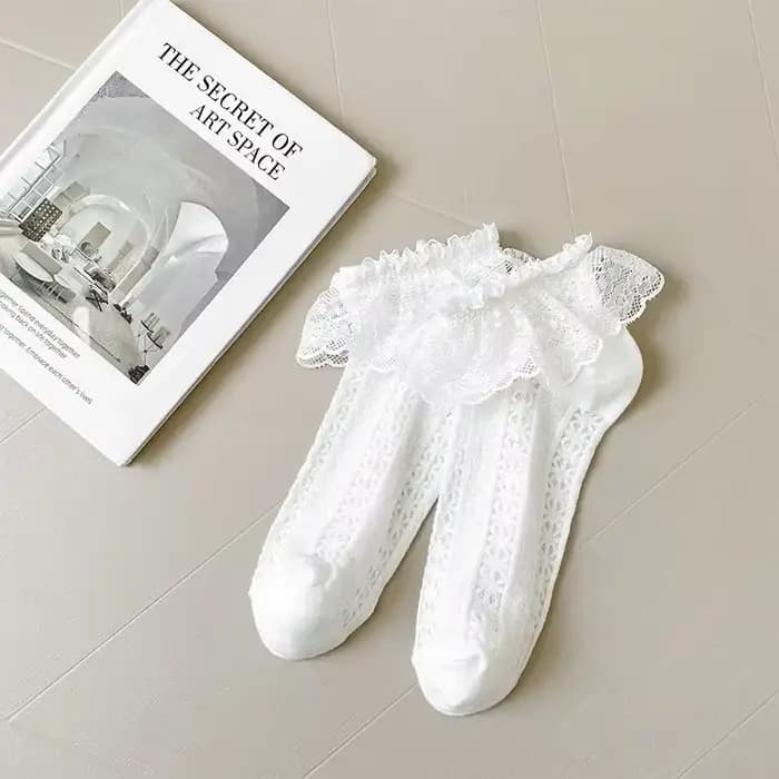Chaussettes en dentelle à volants pour femmes, nœud papillon mignon, doux, filles, Lolita, Kawaii, m