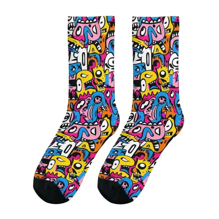 Chaussettes pour hommes style graffiti de rue, style Harajuku, chaussettes amusantes et originales, 