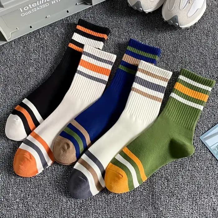 5 paires de chaussettes décontractées à rayures colorées pour hommes, chaussettes de sport à la mode