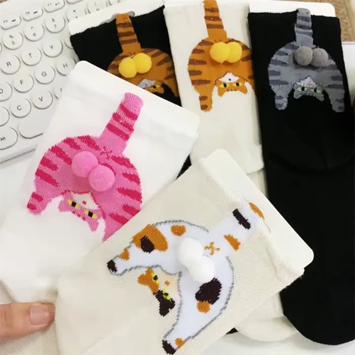 Chaussettes de Couple en forme d'œuf de chat de dessin animé, confortables, mi-mollet, pour la mater