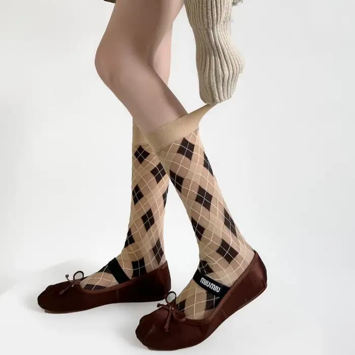 Chaussettes sulfà Carreaux pour Femme, Bas en Velours, Mince, Respirant, JK, Mode Japonaise, Vintage