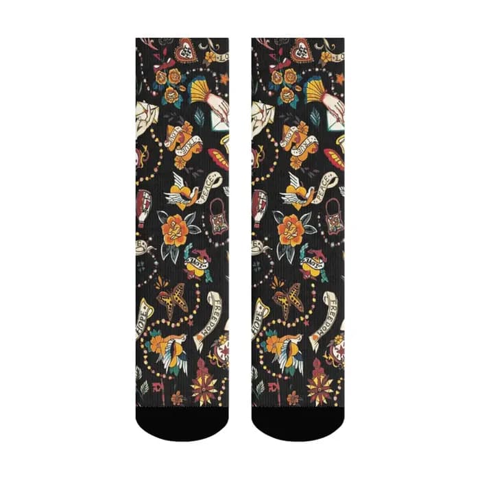 Chaussettes pour hommes imprimées à l'inspiration des tatouages rétro américains ; chaussettes décon