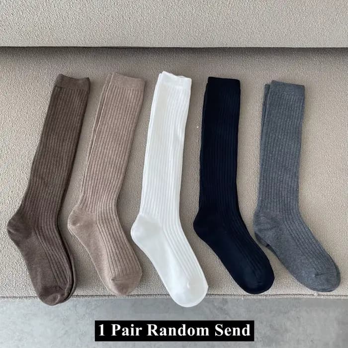 Ogo-Chaussettes longues en coton pour femme, bas chauds, cuisse haute, dames, filles, mode, monochro
