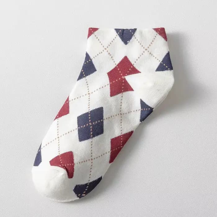 Chaussettes en coton losange pour femmes, chaussettes courtes à carreaux pour femmes, chaussettes dé