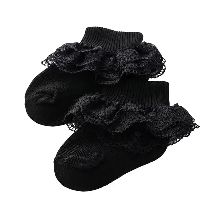 Chaussettes en coton à œillets et dentelle froufrous pour bébés, chaussettes de baptême pour garçons