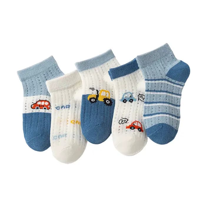 5 paires de chaussettes pour enfants, motif dessin animé mignon, chaussettes d'été en maille fine et