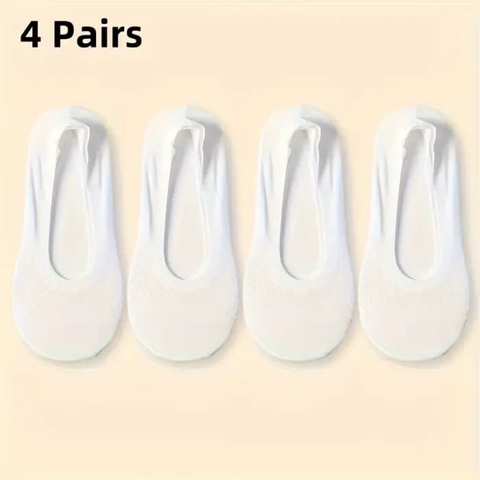 Chaussettes invisibles ultra-fines en maille respirante pour femmes, 4 paires, antidérapantes avec g