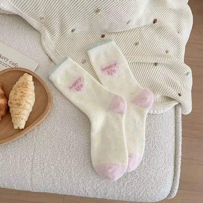 Chaussettes en laine épaissie pour femme, chiot rose, mignon, doux, automne, hiver, filles, Harajuku